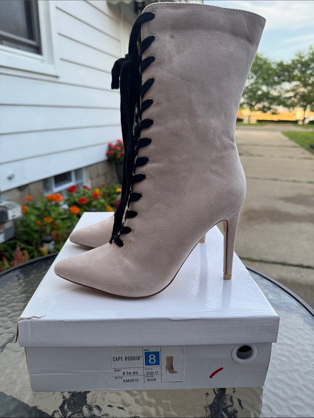 Cape Robbin Nude Suede Lace-Up Stiletto Ankle Boots